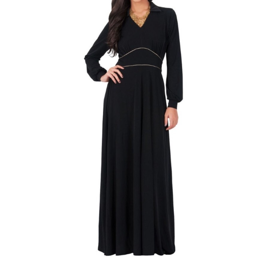 Koh Koh NWT Black w/Gold Trim Long-Sleeve Maxi